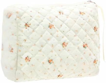 PAZIMIIK Quilted Makeup Bag Large Travel Zipper Soft Cosmetic Pouch for Women Girls Make Up,Floral White