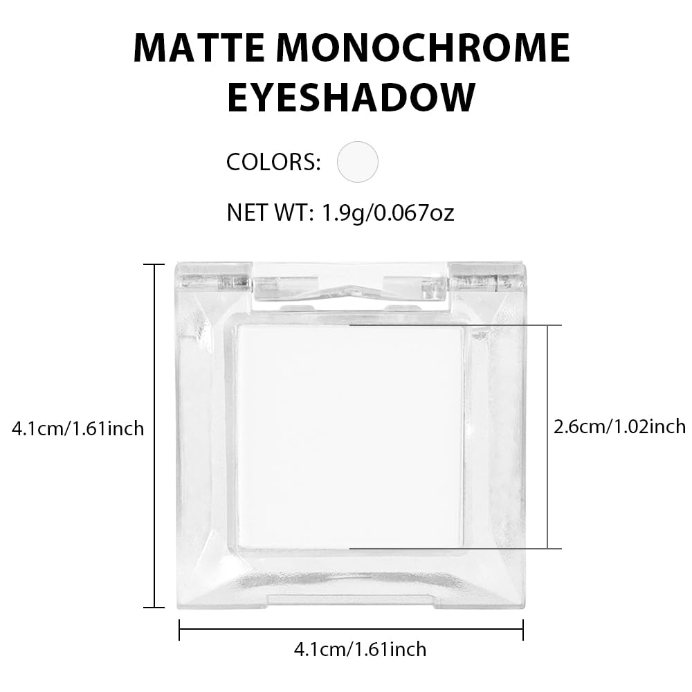 Eyeshadow Single Matte, High-Pigment Monochrome Eye Shadow Pressed Powder, Everyday Velvety Silky Eye Makeup Looks, Professional Long-Lasting Waterproof Single Eyeshadow Palette, White 02