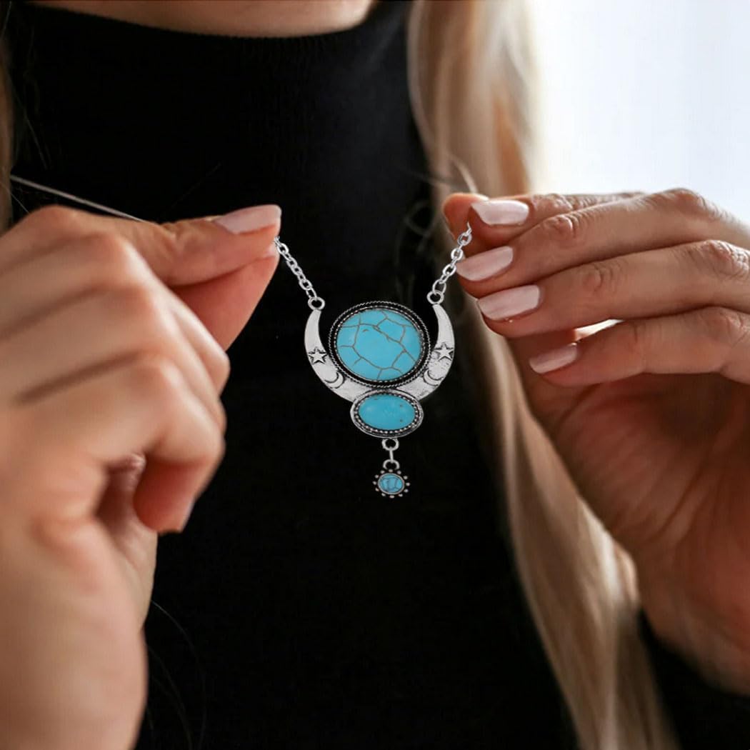 Y2K Necklace Puffy Turquoise Beaded Necklaces Pendant Boho Necklace Leather Choker Wrap Necklaces Jewelry for Women