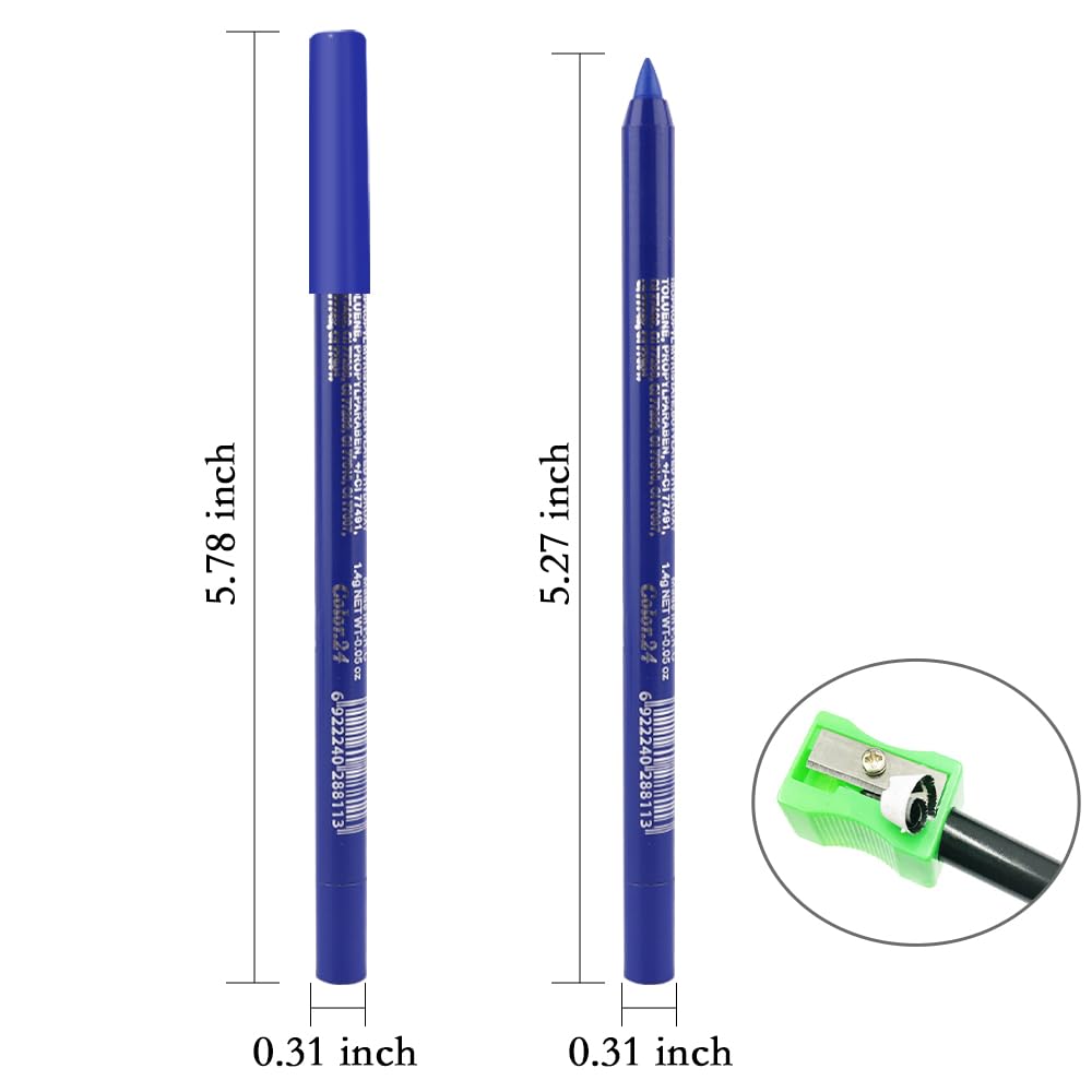 evpct Blue Eyeliner Pencils for Eyes, Navy Lake Ruby Blue Colored Eye Liner Pencil Pen Makeup Waterproof Smudge Proof, Colored Gel Waterline Eyeliner Liquid, Face Eye Paint Stick Halloween Makeup 24