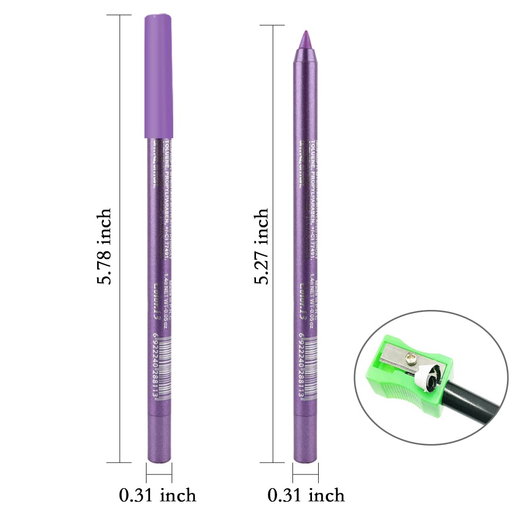evpct Purple Eyeliner Pencils for Eyes, Voilet Lavender Purple Colored Eye Liner Pencil Makeup Waterproof Smudge Proof, Colored Gel Waterline Eyeliner Liquid, Face Eye Paint Stick Halloween Makeup 13