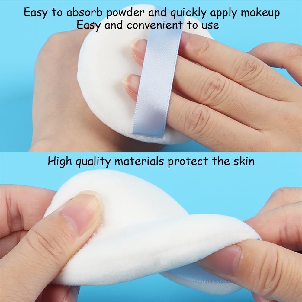 Ultra Soft Powder Puff and Container 3.3" High Density Velvet Dusting Washable Reusable Powder Puff,Body Powder Puff and Glass Jar Holder Loose Powder Box with Puff for Face Makeup(Dazzling colors)