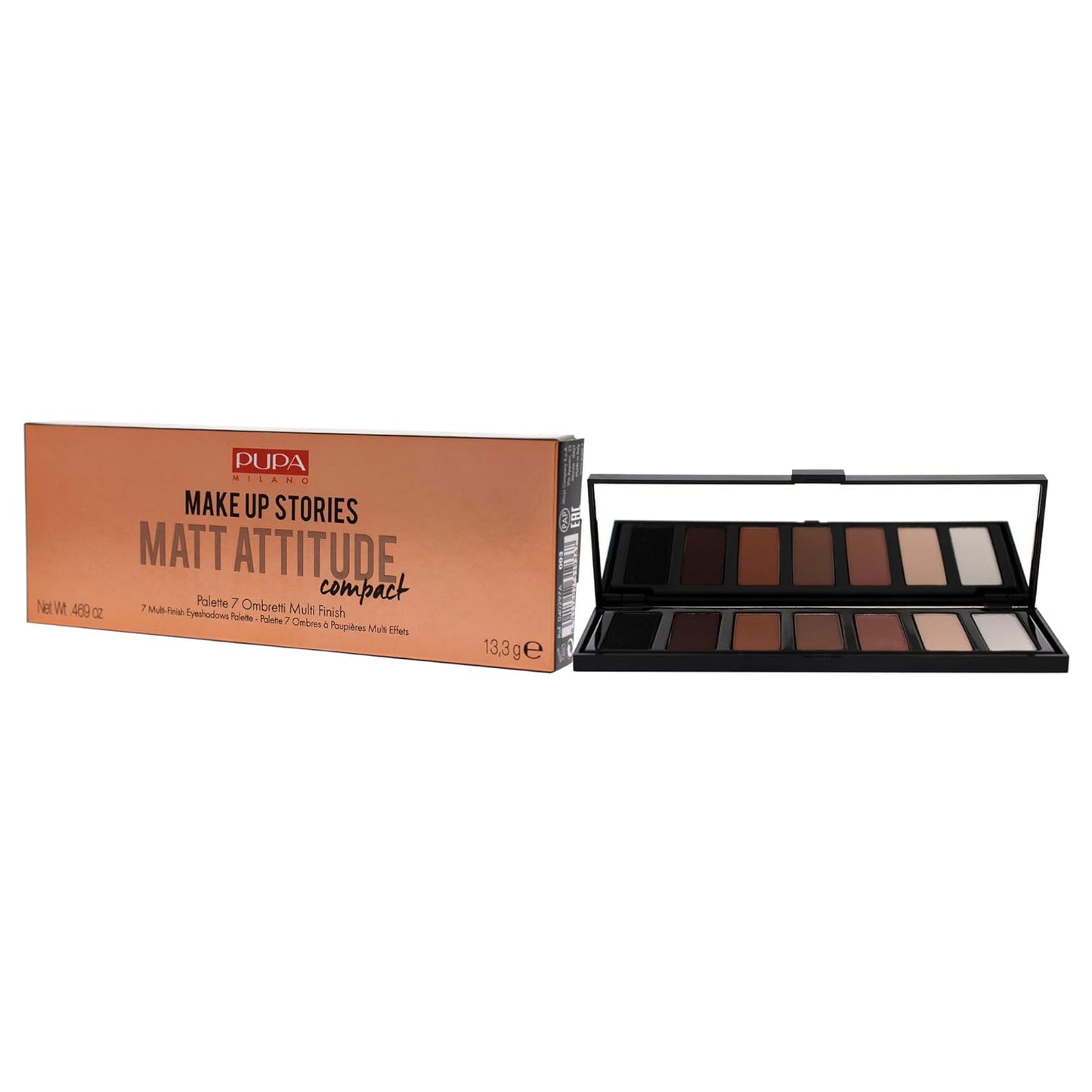Pupa Milano Make Up Stories Eyeshadow Palette 003 Matt Attitude - 7-Shade Shadow Collection with Matte, Satin, and Metallic Color Options - High Pigment Formula - Soft, Blendable Texture - 0.469 oz