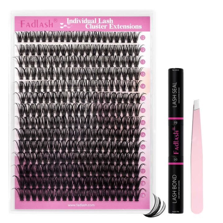 DIY Lash Extension Kit Lash Bond and Seal Lash Clusters Kit 240 Pcs Cluster Lashes D Curl with Lash Tweezers for Individual Lashes Kit Eyelash Extension Kit at Home (Kit 50D-0.07D, 12-18mm)