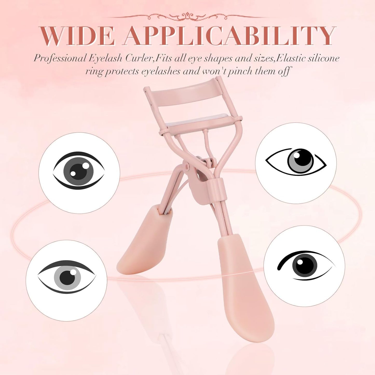 Eyelash Curler with Pads, Lash Curler with 10 Extra Silicone Replacement Pads, Comfortable Grip for Effortless Curling – Eyelashes for The Perfect Eye Contour (Rose Pink)
