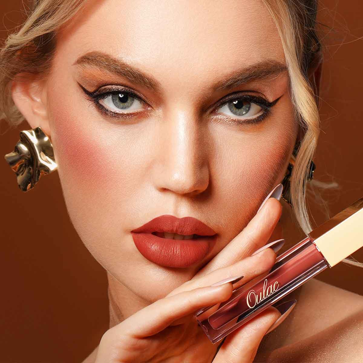Oulac Matte Liquid Red Lipstick, Orange Tone, Long Lasting, Waterproof, No Transfer, Creamy High Pigmented Formula with Vitamin E, Vegan & Cruelty-Free