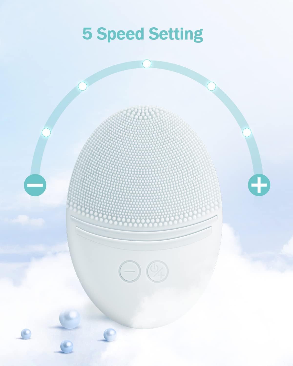 EZBASICS Facial Cleansing Brush Made with Ultra Hygienic Soft Silicone, Waterproof Sonic Vibrating Face Brush for Deep Cleansing, Gentle Massaging, Inductive Charging (Grey) 1 Pack+5 Speed Settings