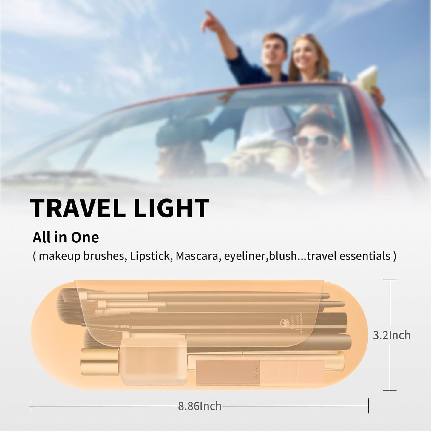 Silicone Makeup Brush Holder Travel Cosmetic Bag:Soft Portable Cosmetic Face Brushes Holder with Upgrade Anti-Fall Out Magnetic Closure, Large Travel Makeup Brush Case - Melon