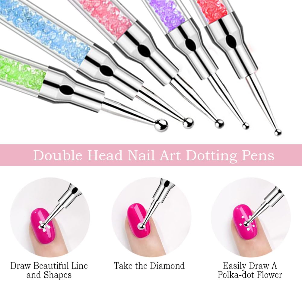 Nail Art Tools,Nail Art Brush,2 sets Nail Stand,5 PCS Dual Tipped Nail Dotting Tool and Sculpture Pen, Acrylic Silicone Nail Pen, Nail Design Tools