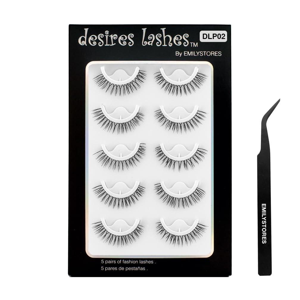 False Eyelashes, 5 Pairs Wispy Light Pre-Glued Self Adhesive Lashes with Applicator (DLP02)
