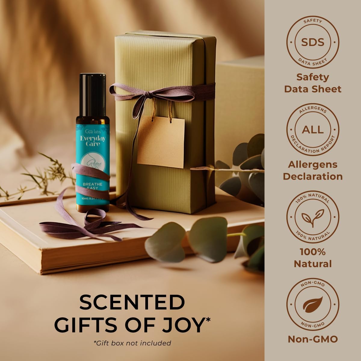 Gya Labs Breathe Essential Oil Roll on - 100% Pure Natural Cooling Peppermint, Eucalyptus & Tea Tree Blend, Aromatherapy Oil Roller, Travel Size (0.34 Fl Oz)