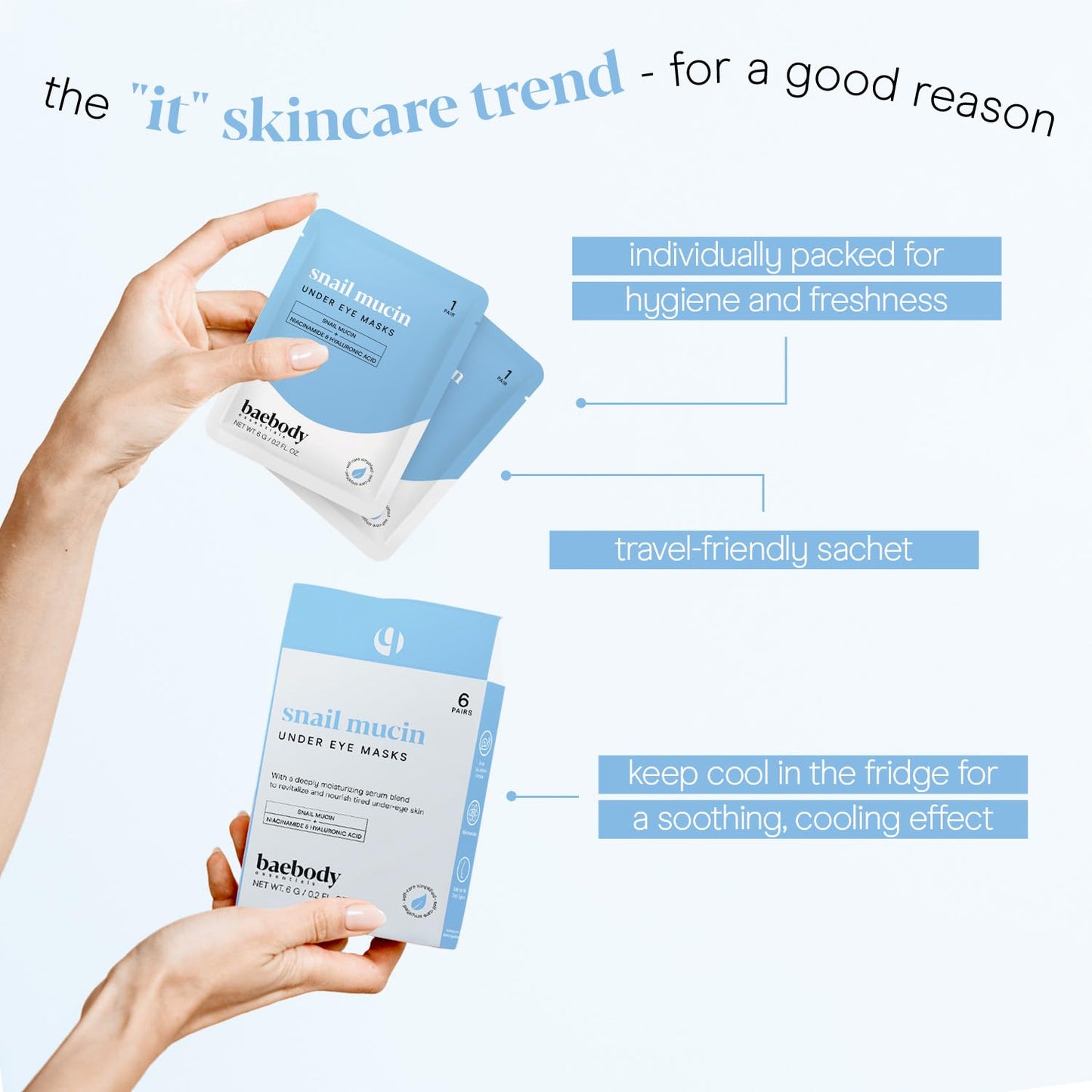 Baebody Advanced Snail Mucin Under Eye Masks (6 Pairs), Under Eye Patches for Puffy Eyes and Dark Circles, Hydrating Under Eye Patches to Reduce Fine Lines, Under Eye Patches Korean Inspired