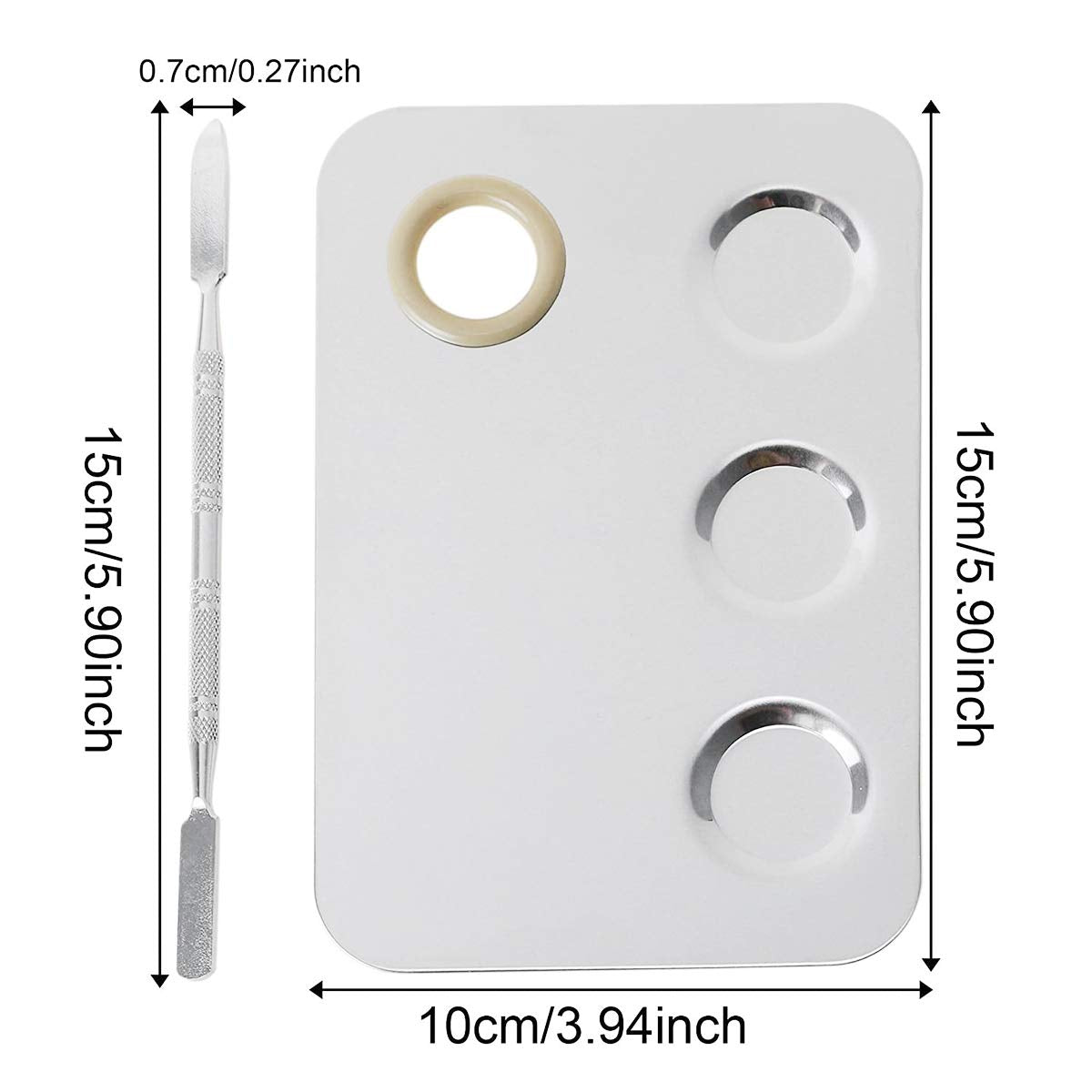 Makeup Mixing Palette, 6x4inch Stainless Steel Makeup Palette 3-well Nail-art Cosmetic Artist Mixing Palette with Makeup Spatula, Stocking Stuffers Christmas Gifts for Women