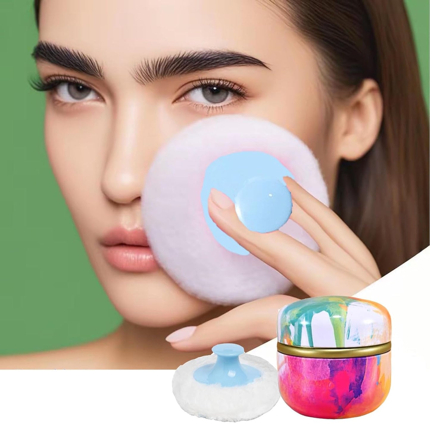 Body Powder Puff and Container, 3.35" Portable Dusting Powder Container with Soft Puff LoosePowder Case Box Jar with Lids for Baby Women Home and Travel Use