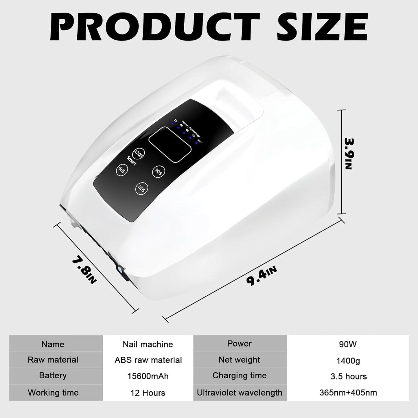 90W Professional Wireless Cordless Rechargeable UV LED Nail Lamp,Nail Lamp Gel Nail Curing Dryer Light for Nails with 45 Beads,4 Timer Setting LCD Display Nail Polish Machine (White)