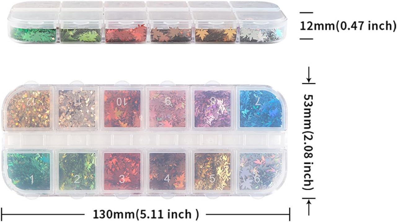 Thanksgiving Glitters Nails Sequins Fall Nail Glitter Sequins Autumn Maple Leaf Flakes Design Nails Charms Holographic Mixed Color 3D Confetti Maple Leaves Nails Glitter for Women