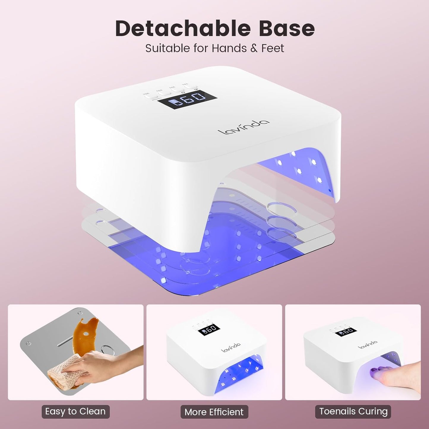 Lavinda 48W UV LED Nail Lamp, Rechargeable Cordless UV Light for Gel Nails LED Nail Dryer with Auto Sensor, 4 Timer Settings & LCD Display, Fast Curing Light All Gel Polish for Home Salon Use