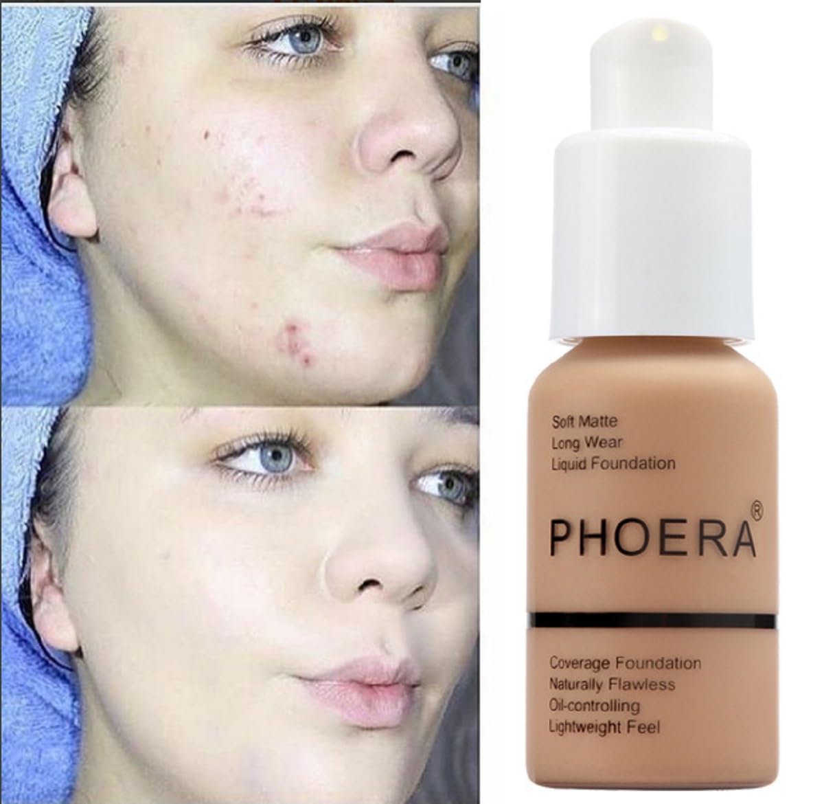 2 Pack PHOERA Foundation,Full Coverage Foundation, Concealer Foundation Full Coverage Flawless New 30ml PHOERA 24HR Matte Oil Control Concealer。(103 Warm peach)