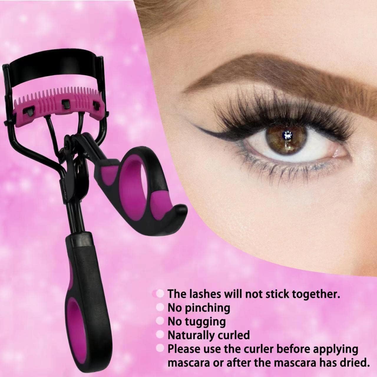 Eyelash Curlers with Comb IMMER LIEBEN Lash Curler with 5 Replacement Refills, 3 Combs, 10 Seconds Curl and Lifted Lashes Black and Purple