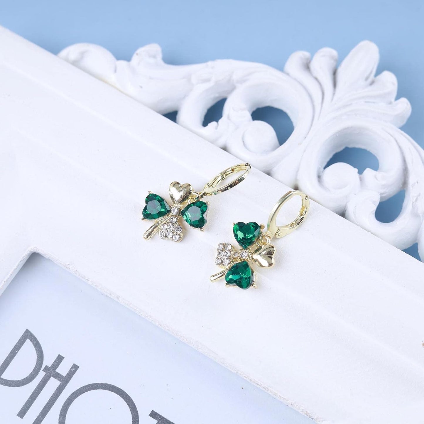 Boho Emerald Crystal Drop Earrings Green Rhinestone Flower Earrings Vintage Emerald Petal Earrings Green Cz Flower Earrings Jewelry for Women