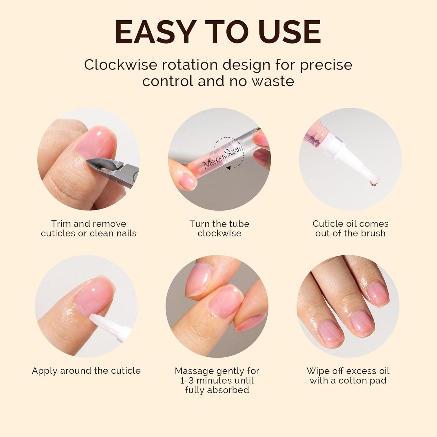 MelodySusie 6Pcs Cuticle Oil Pen Set,Nail Moisturizing Cuticle Oil Enriched with Vitamin E,Softens and Repairs Cuticles,Nail Strengthener,Protects Damaged Skin,Thin Nails,for Home and Salon Use