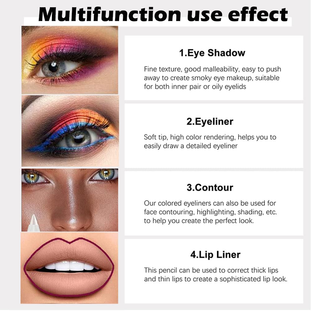 evpct 12Pcs Pink Rose Red Orange Purple Black Silver Blue Red Brown Colored Glitter Eyeliner Eye Liner Pencils Makeup Set for Women Waterproof lapiz delineadores de colores para ojos contra el agua