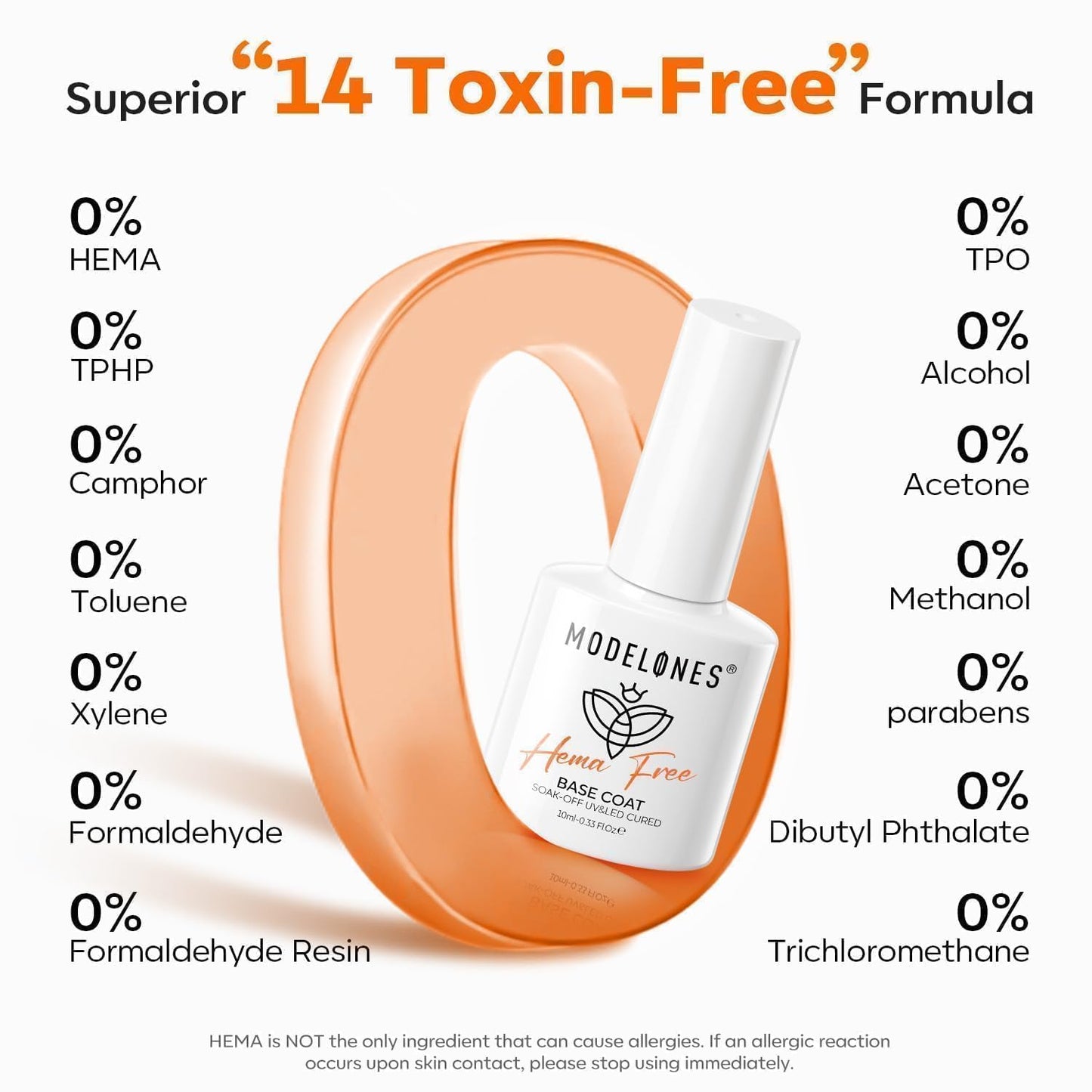 modelones Hema-Free Gel Base Coat, No Wipe Base Coat Gel Nail Polish Hypoallergenic Clear Color Long Lasting Glossy for Weak Nails Protect Soak Off Home Salon Gif Girls Woman Manicure U V/LED Needed