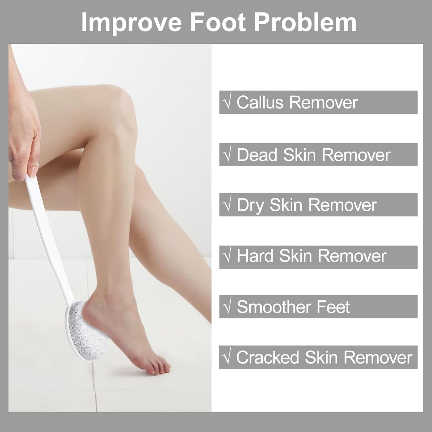 Pumice Stone for Feet with Long Handle (Curved Handle,White, Count, 1.0)