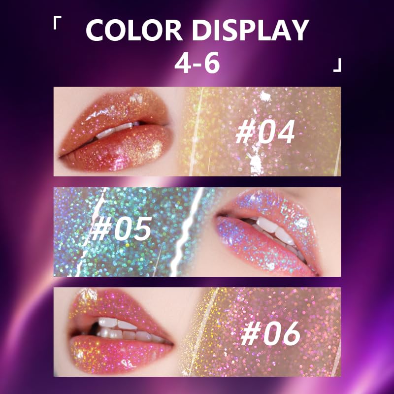 CHARMACY Aurora Chameleon Moisturizing Lip Gloss, MultiColor Shifting Shimmer Lip Gloss, Hydrating Non-Sticky Formula Glitter Lip Glaze, Easy to Apply, Long-Lasting, High-Shine Sheer Finish #04