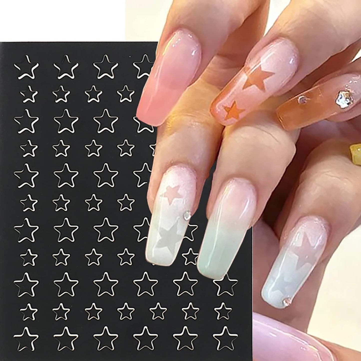 SILPECWEE 17 Sheets Airbrush Stencils for Nails French Tip Nail Guide Nail Design Stickers Bear Butterfly Heart Star Nail Art Stickers Decals Printing Template Tool Manicure Strips Nails Decoration