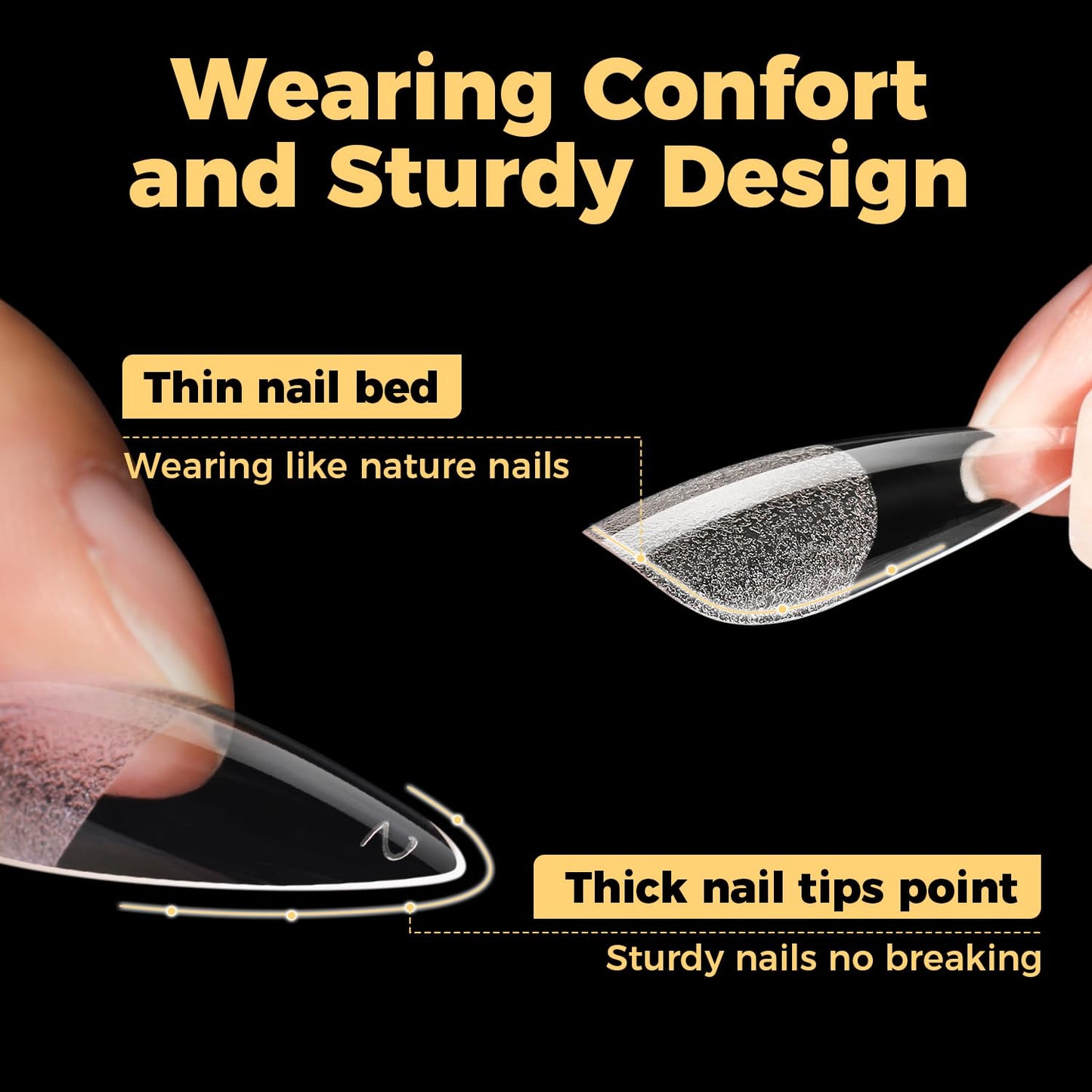 UNA GELLA Halloween Long Stiletto Gel Nail Tips, 600Pcs Pre Etched Long Stiletto Almond Nail Tips Clear Fake Nails Press on Nails No C Curve for DIY Art Salon at Home 12 Sizes