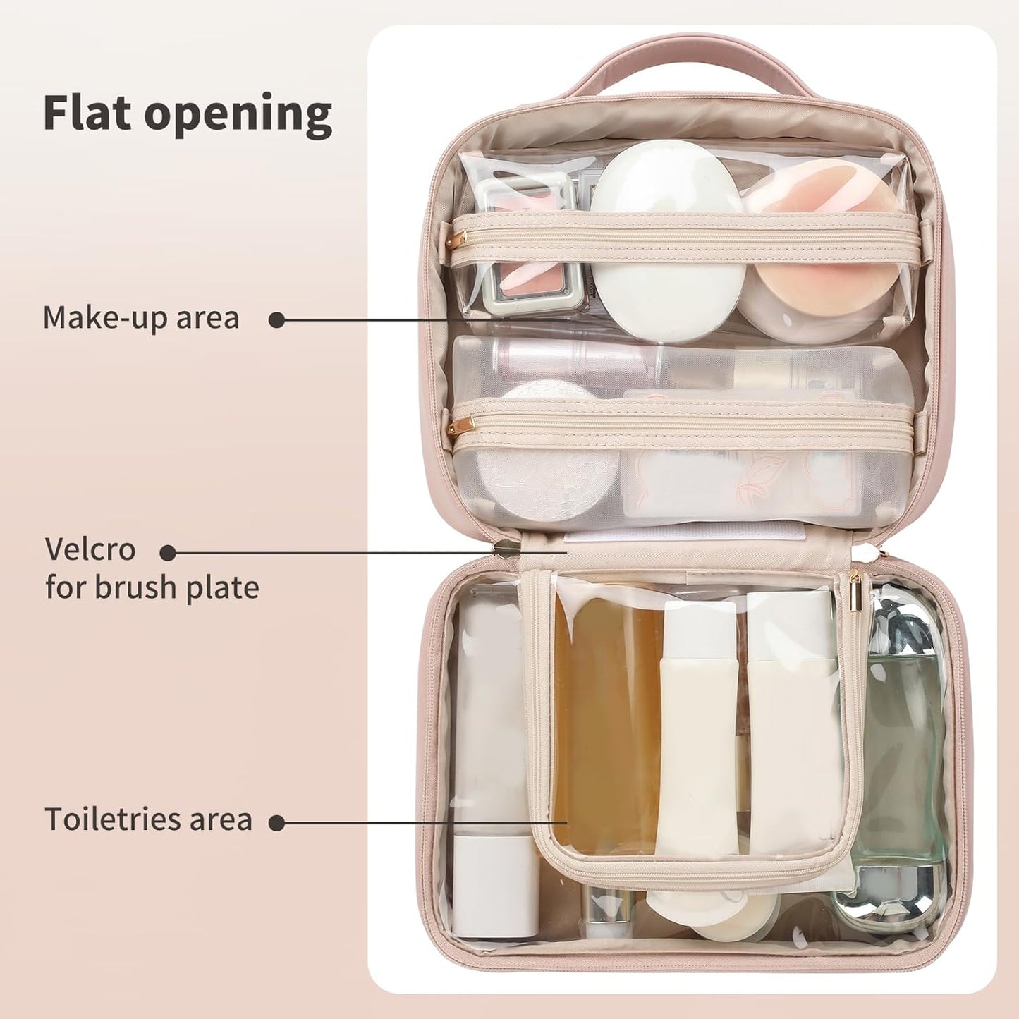 RIGHT AWAY Travel Toiletry Bag for Women, Waterproof Makeup Bag&Case, Portable Cosmetic Organizer Checkered Make up Bag for Full Sized Toiletries,Cosmetics and Travel-Size Accessories,Pink Checkered