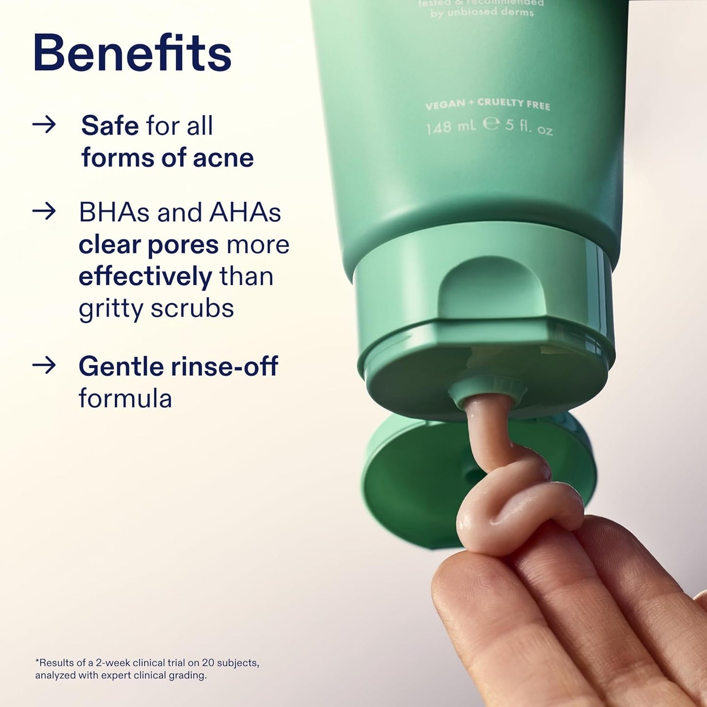 Skinfix 2% BHA Cleanser - 5 oz - Clears Acne Blemishes & Blackheads - Safe for All Types of Acne - Fragrance Free - Vegan, Cruelty Free