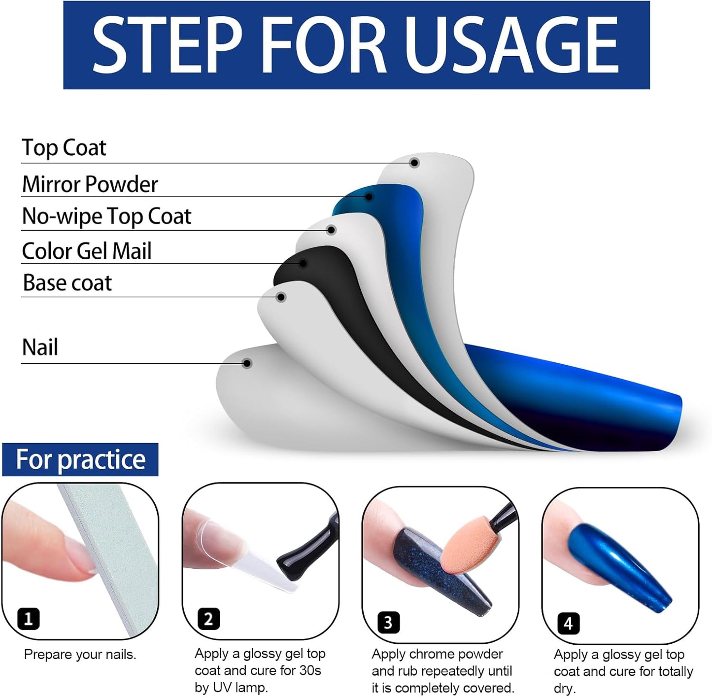 Artdone Chrome Nail Powder, Dark Blue Iridescent Aurora Powder Metallic Mirror Effect Pigment Pearlescent Mermaid Pigment Pearl Glitter Dust Kit, Nail Art Decoration, Resin Craft