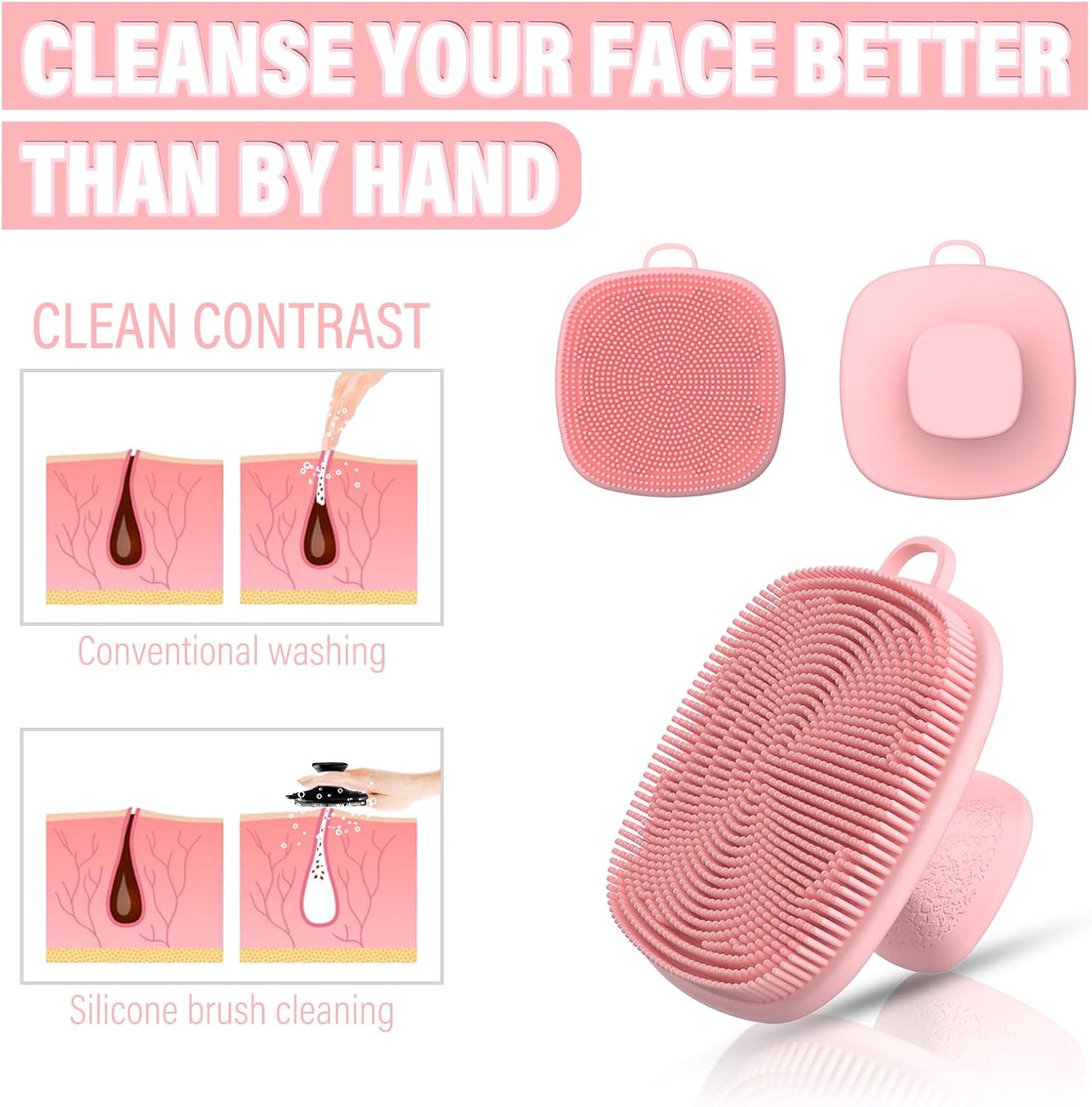 3 Pack Face Scrubber,Silicone Facial Cleansing Brush for Men & Women,Reusable Gentle Facial Waterproof Cleansing Skin Brush Exfoliating Scrubber for Sensitive Skin (Black+Pink+Gray)