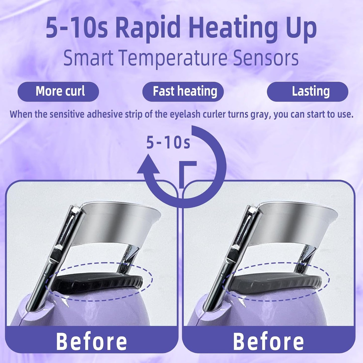 Pinkiou Heated Eyelash Curler for Women USB Rechargeable Lash Curler Long Lasting Ironing Electric Eyelash Curler with Silcone Pad Replacable Great Makeup Tools for Her(Purple)