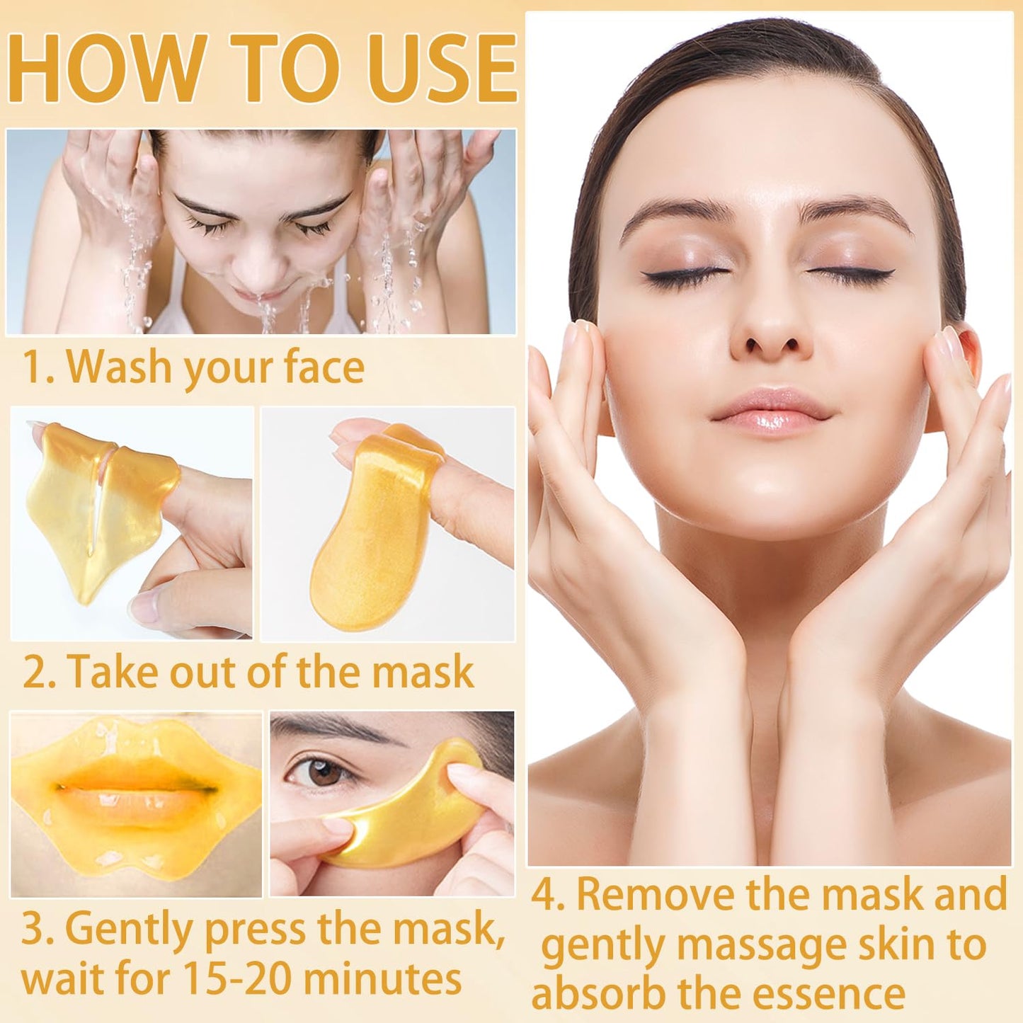 30 Pairs Lip Masks & Eye Mask,24K Collagen Crystal Under Eye Patches for Puffy Eyes,Dark Circles,Moisturizing& Reducing Fine Lines Lip Mask,Cooling Collagen Eye Masks Skincare for Women Men