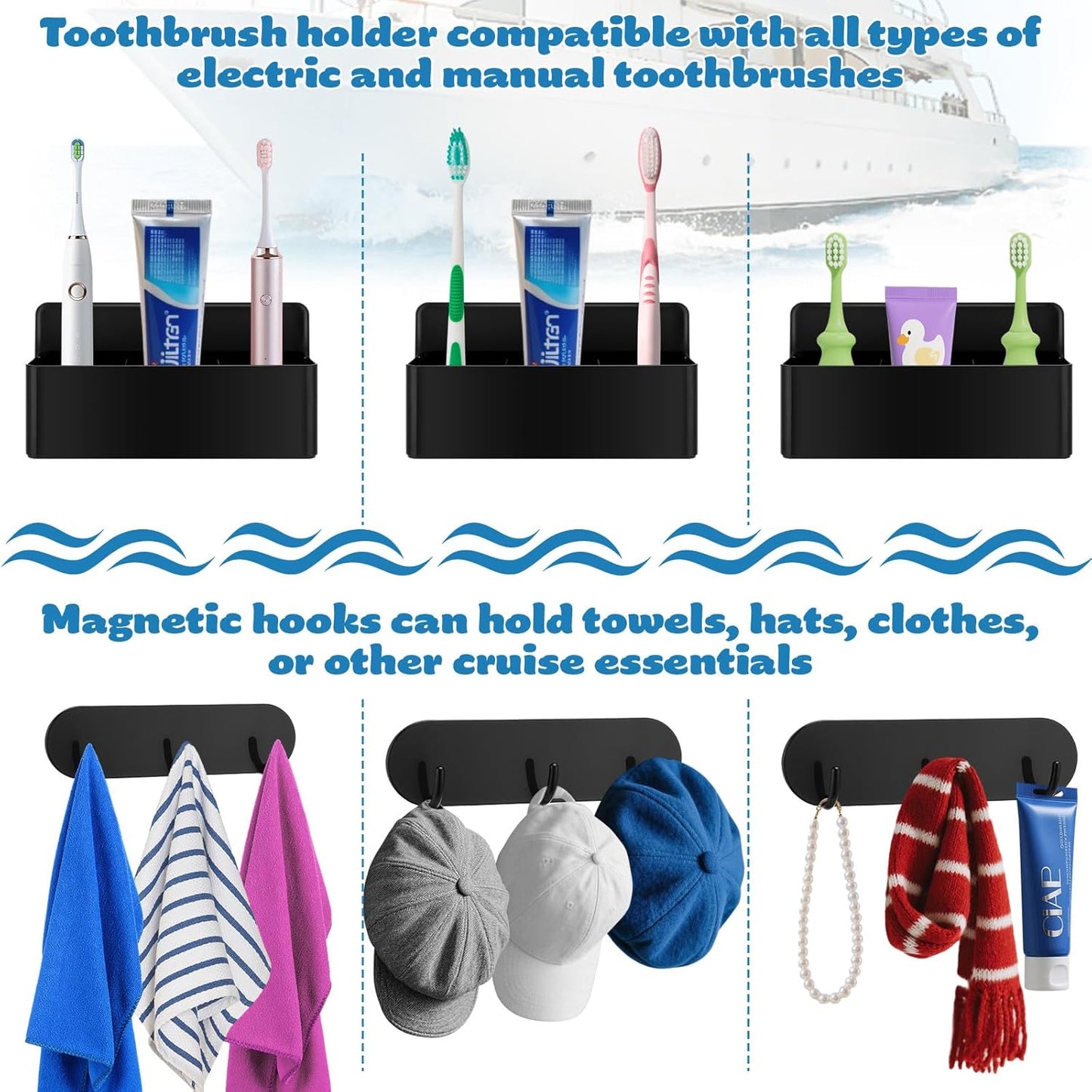 Juome Cruise Ship Essentials 2025 Magnetic Toothbrush Holders, Royal Caribbean Alaskan Cruise Must Haves, Magnetic Hooks for Cruise Cabins, Metal Magnet Hooks for Cruise Ship Walls