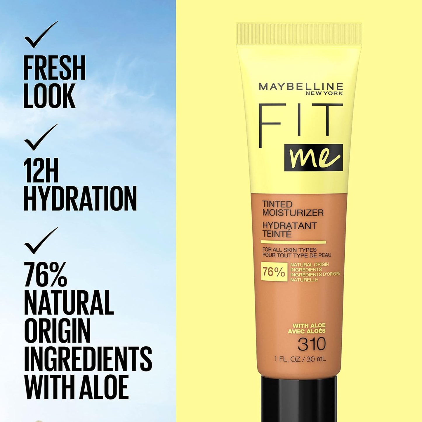 Maybelline Fit Me Tinted Moisturizer, Natural Coverage, Face Makeup, 322, 1 Count