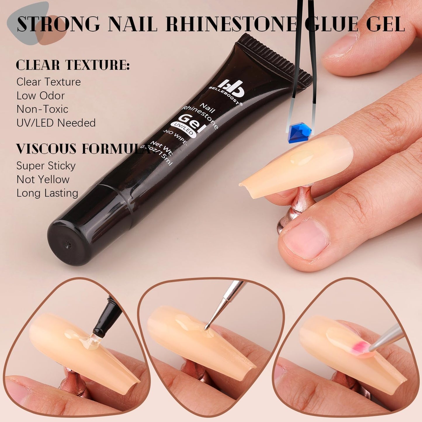 Royal Blue Glass Nail Rhinestones - 2060 Pcs Multi Shapes + 2000 Pcs Round Crystal with Glue Gel for Nail Art