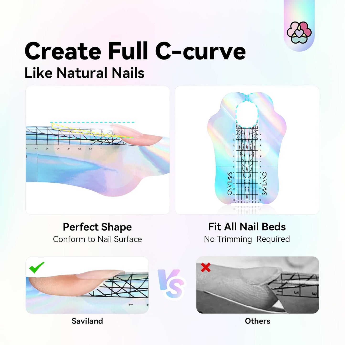 Saviland Long Length Reusable Nail Forms: Super Sticky Duable Poly Gel Nail Forms Sturdy Nail Extension Forms Paper Nail Forms Self-adhesive Nail Model Stencils for Acrylic Nails Builder Nail Gel