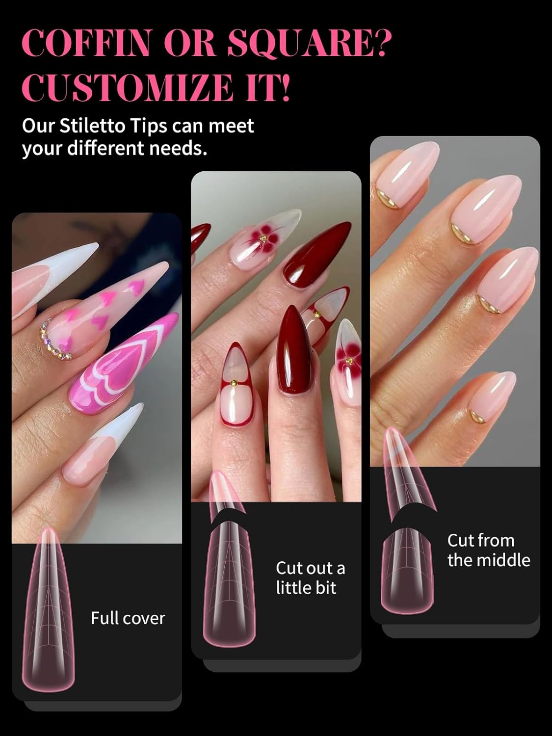 EBANKU Stiletto Dual Nail Forms for Poly Extension Gel, 120 PCS Pink Nail Molds Reusable Nail Extension Forms for Builder Gel Manicure Design Salon DIY-12 Sizes