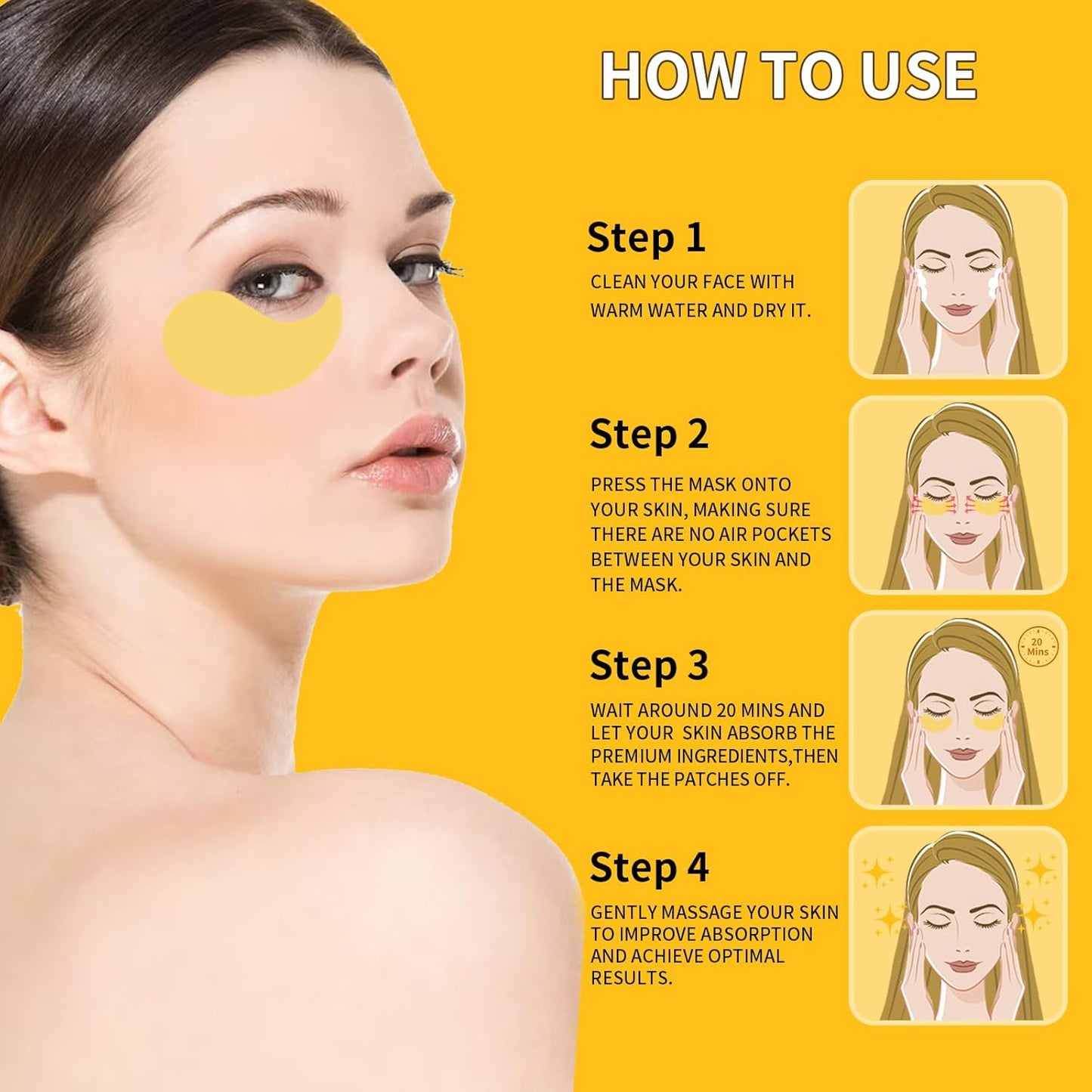 24K Gold Eye Masks for Dark Circles and Puffiness 66PCS, Under Eye Patches for Puffy Eyes Treatment, Under Eye Mask w/Caffeine, Hyaluronic Acid, Peptides for Eye Bags Treatment, Eye Mask Skincare