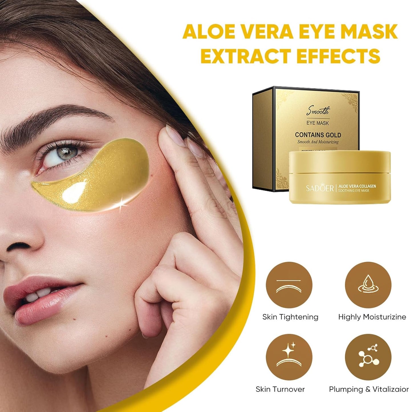 Gold Under Eye Patches, 60 Pcs 24K Gold Under Eye Masks for Dark Circles, Under Eye Patches for Puffy Eyes, Reduce Wrinkles, Under Eye Bags, Moisturizing Improves Elasticity