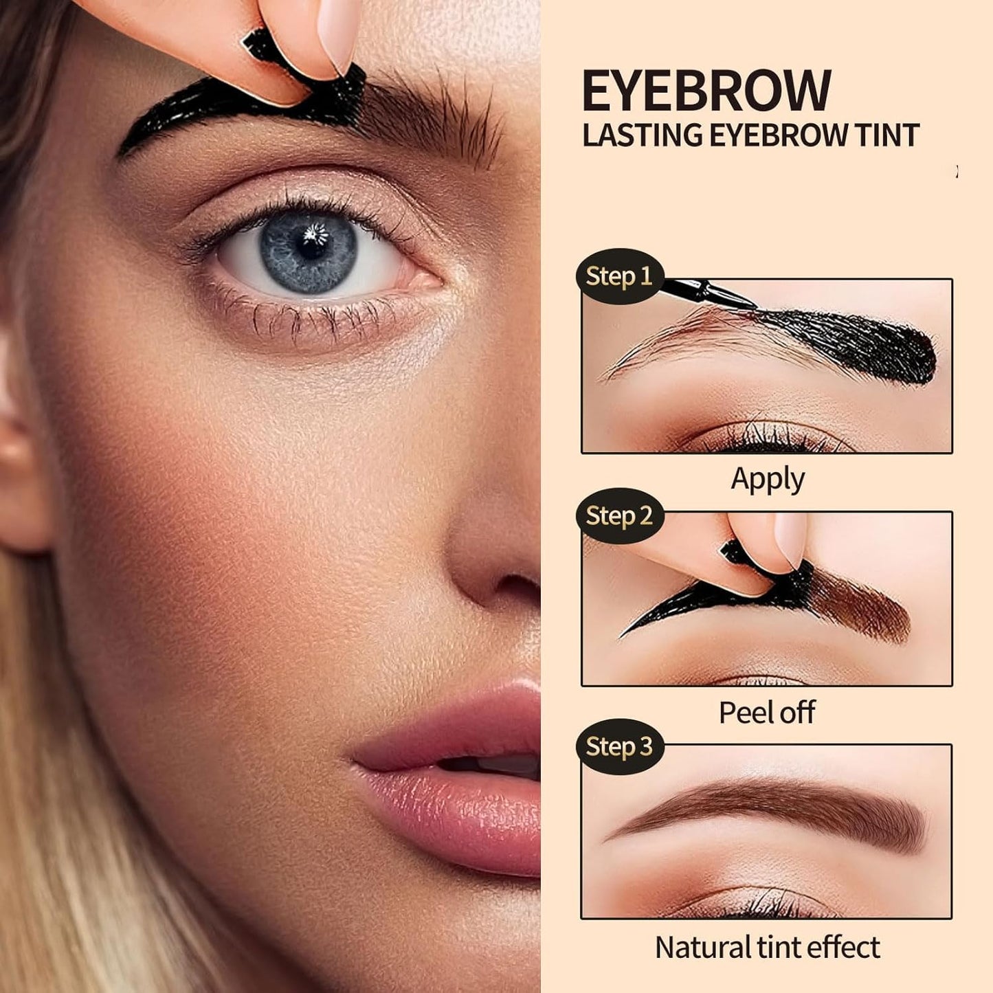 Tattoo Eyebrow Gel Easy Peel Off, Peel Off Eyebrow Tint, Easy Peel off Eyebrow Gel, Peel Off Eyebrow Tint, Waterproof & Sweatproof for All Skin Types (#3 Dark Brown)