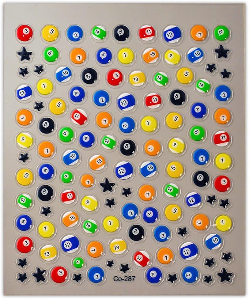 Billiard Ball Nail Stickers for Nail Art Full Color Pool Nail Decals 3D Self Adhesive Nail Art Supplies & Decorations for Women Girls,DIY Manicure Decor 1 Sheet