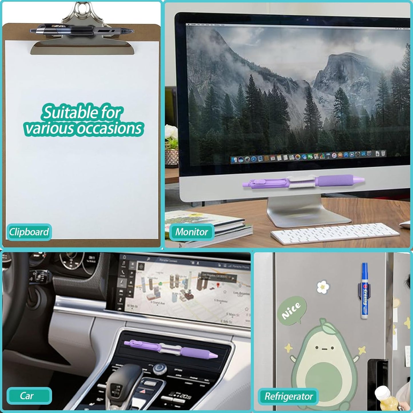 Adhesive Pen Holder for Wall Pencil Holder for Desk Organizer, 6Pack Silicone Pen Holders for Clipboard, Marker Holder Sticky Pen Holder for Desk, Office Teacher Supplies Stylus Holder (6 black)