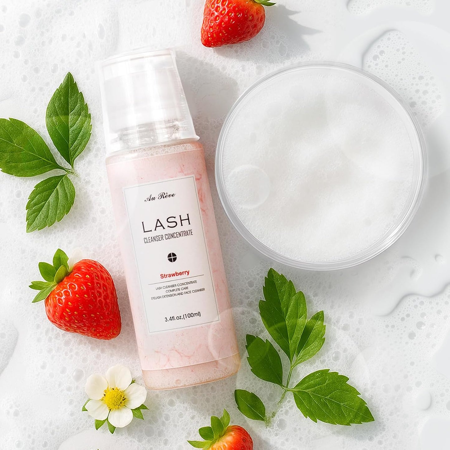 Lash Shampoo Concentrate 100ml Lash Extension Cleanser Oil-Free Eyelash Extension Shampoo with Salon Home Care -Makes 20 Bottles 60ml Eyelash Cleaner,Strawberry