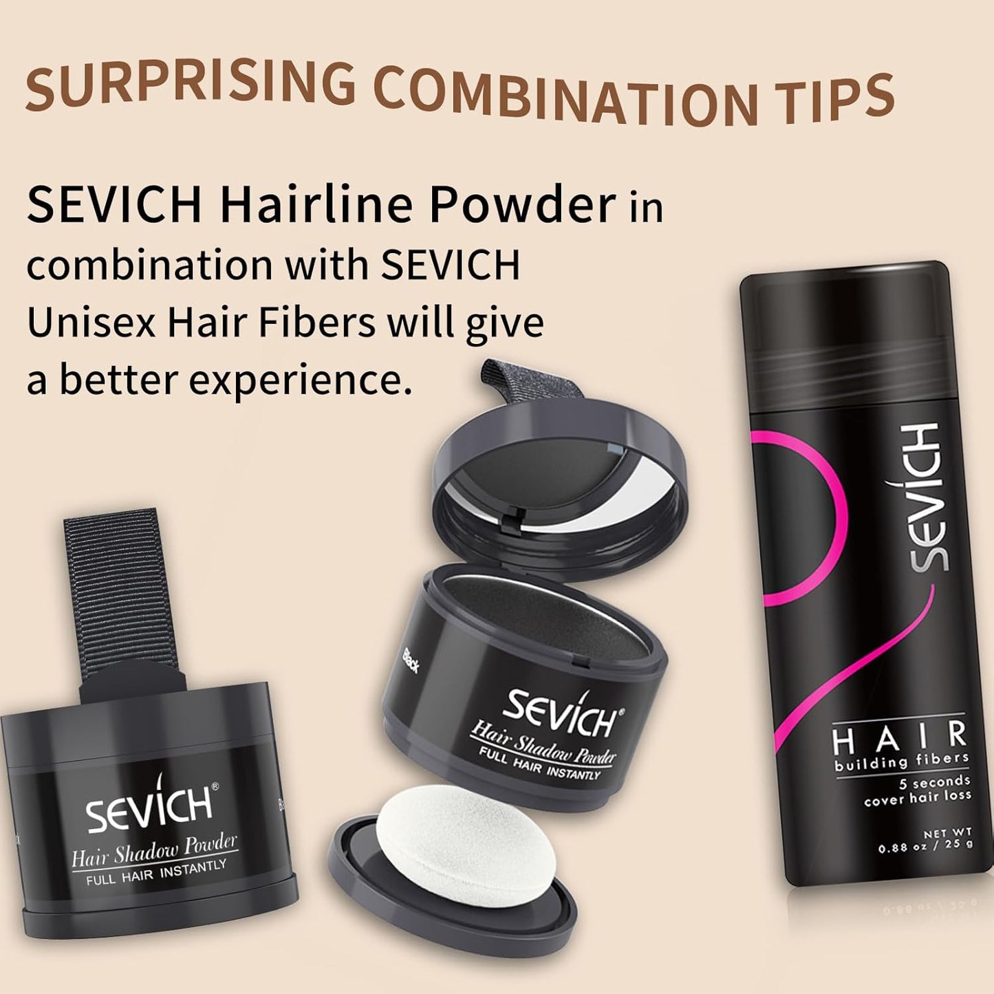 Instantly Hair Touch Up Powder - SEVICH Hair Concealer for Thinning Hairline, Eyebrows & Beard, Windproof & Sweatproof, Red Brown