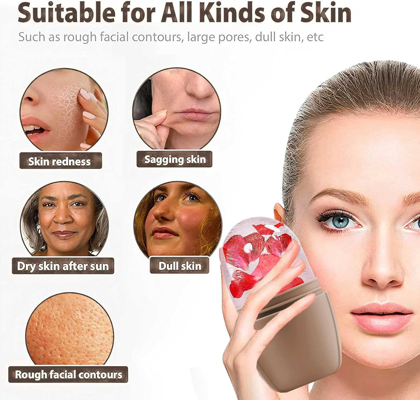 KOGITI Face Ice Roller & Mold - Beauty Facial Massage Tool for Puffiness Relief, Ice Cube Holder